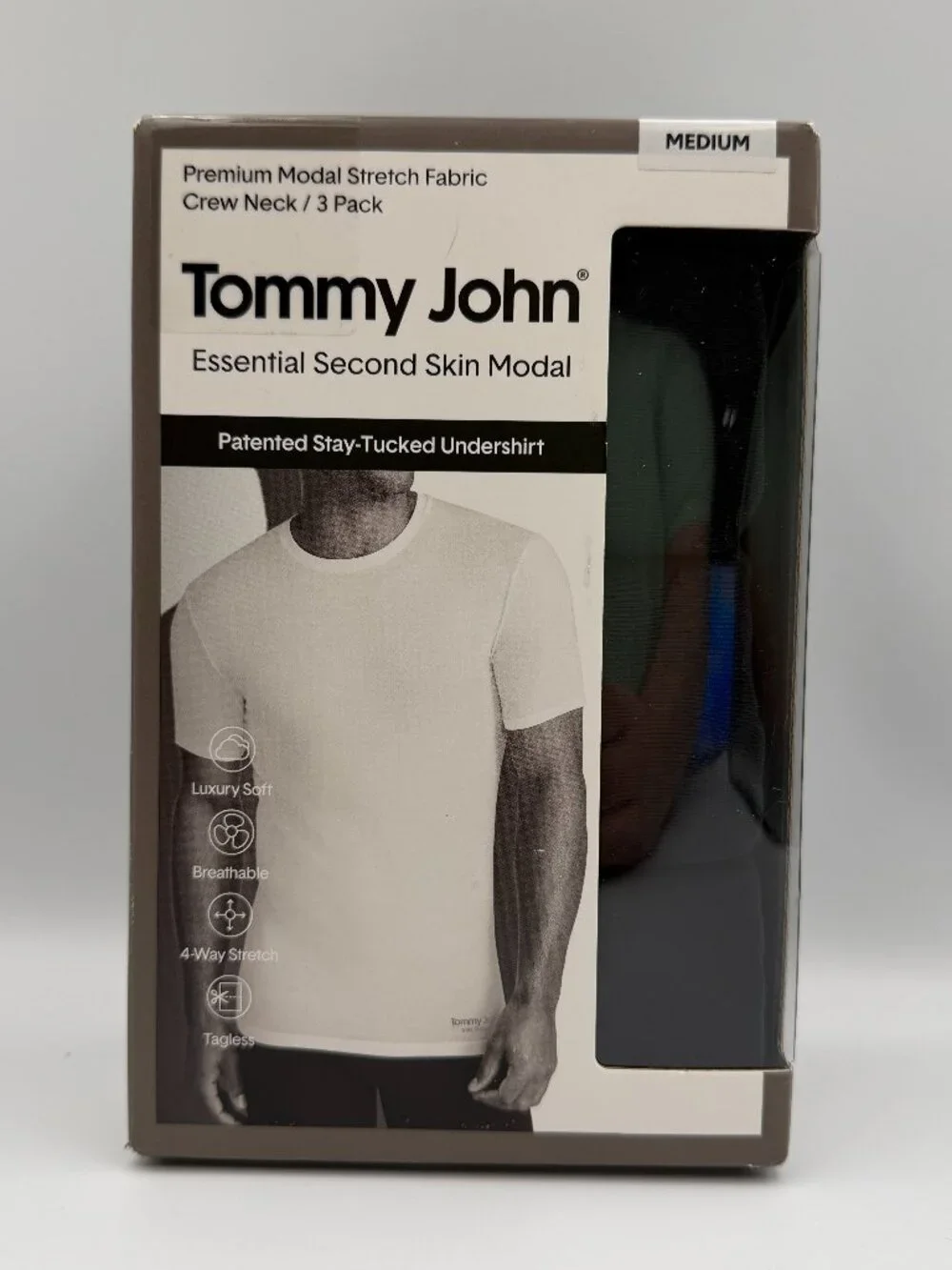 Tommy John Essential Second Skin Modal Crew Neck Undershirt 3-Pack Black M NWT